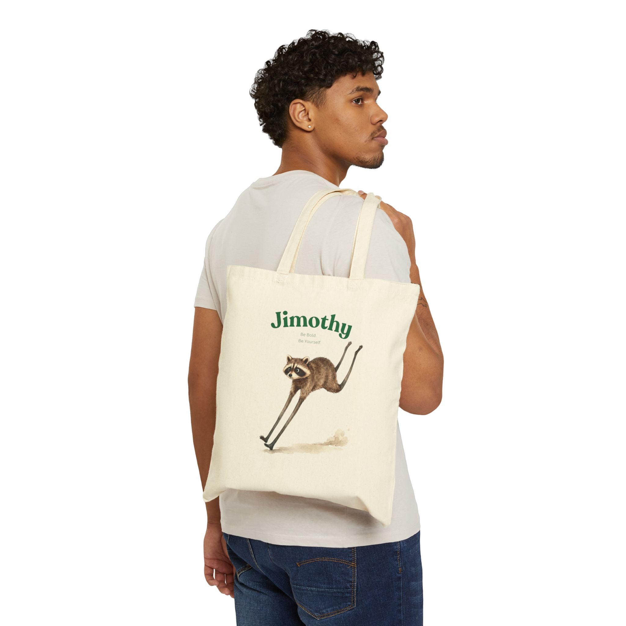Tote Bag — Personalized 'Jimothy' Racing Raccoon Canvas Tote